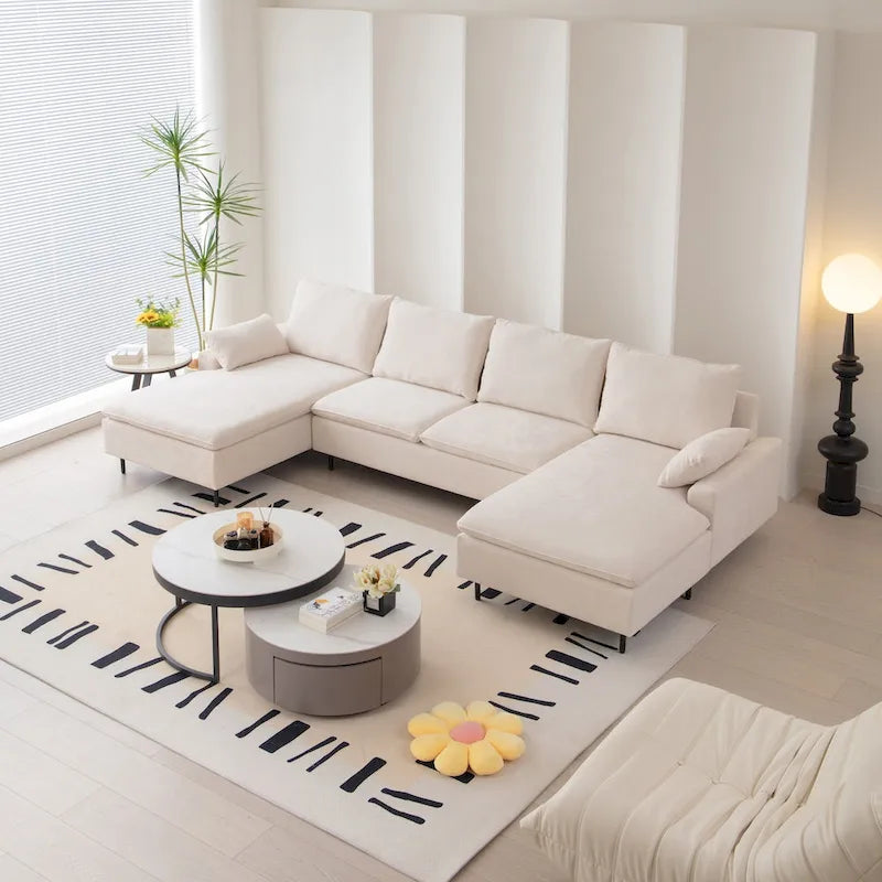 Divano sezionale a U imbottito con doppia chaise longue