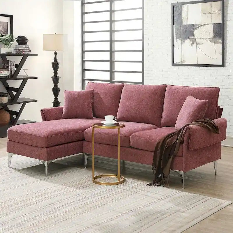 Divano Sezionale Convertibile a L, Divano in ciniglia con Chaise Longue Reversibile per Soggiorno, Appartamento