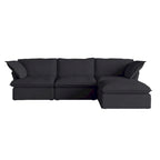 Canapé d'angle en lin avec plusieurs coussins et pouf de rangement