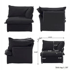 Canapé d'angle en lin avec plusieurs coussins et pouf de rangement