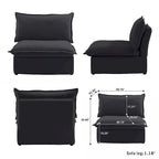 Canapé d'angle en lin avec plusieurs coussins et pouf de rangement