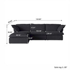 Canapé d'angle en lin avec plusieurs coussins et pouf de rangement
