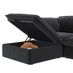 Canapé d'angle en lin avec plusieurs coussins et pouf de rangement