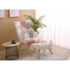 Accent Chair with Ottoman, Living Room Chair and Ottoman Set, Comfy Side Armchair for Bedroom, Creative Splicing Cloth Surface