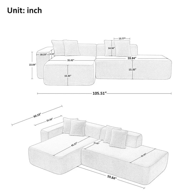 Divano componibile modulare, divano componibile moderno a L con chaise longue
