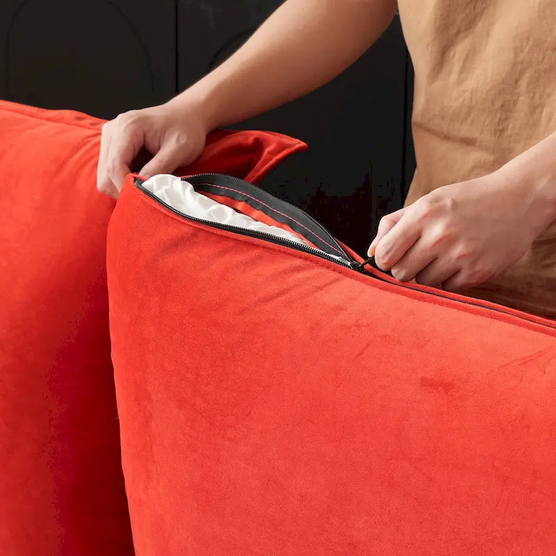 Divano componibile a U per soggiorno, divano componibile convertibile in velluto con pouf