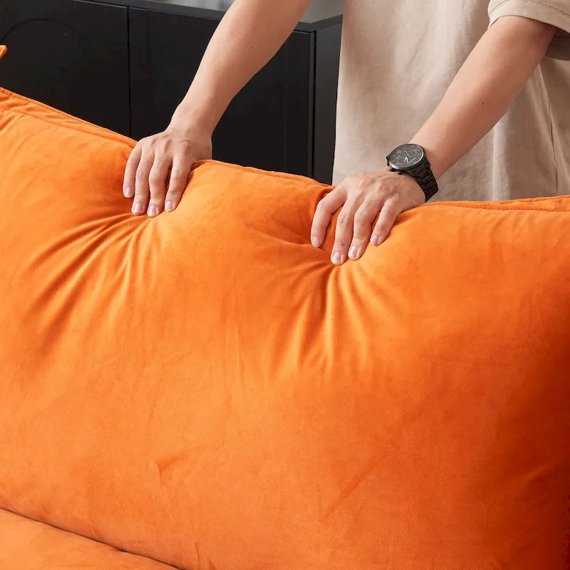 Divano componibile a U per soggiorno, divano componibile convertibile in velluto con pouf