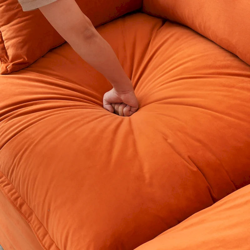 Divano componibile a U per soggiorno, divano componibile convertibile in velluto con pouf