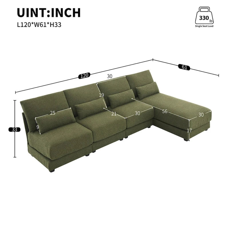 Divano componibile in tessuto a L con penisola reversibile