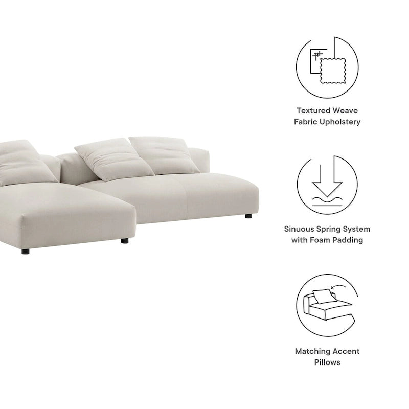 Divano componibile a 2 pezzi Solace in tessuto imbottito con chaise longue