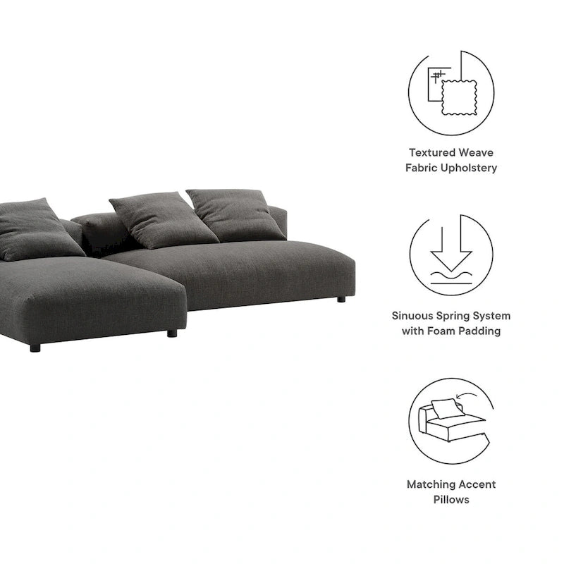 Divano componibile a 2 pezzi Solace in tessuto imbottito con chaise longue