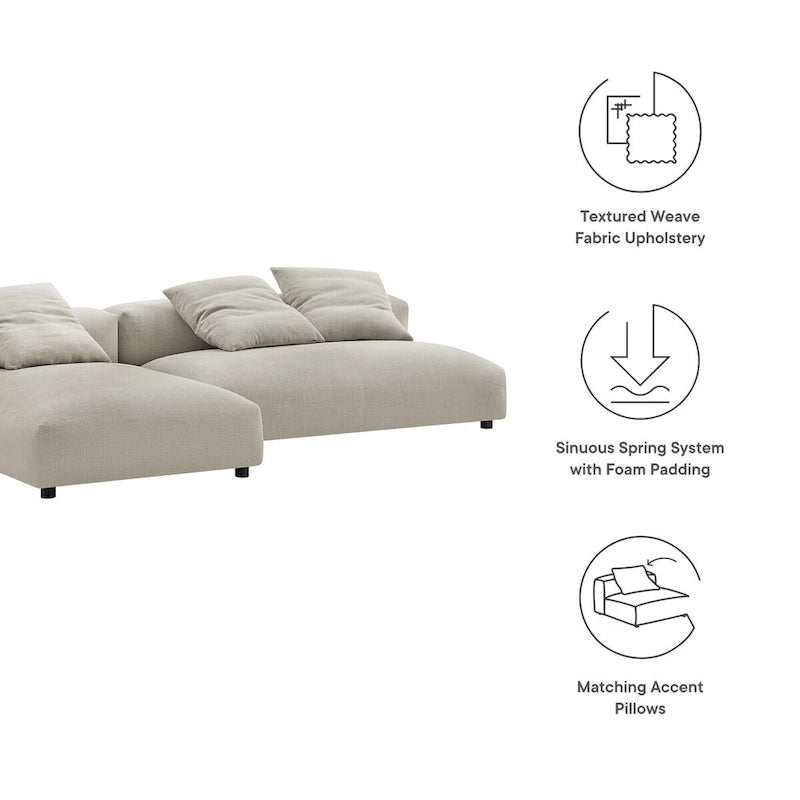 Divano componibile a 2 pezzi Solace in tessuto imbottito con chaise longue