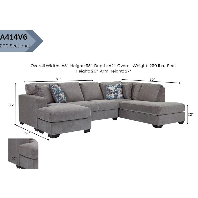 Sectionnel en U American Furniture Classics Graphite Modèle A414V6-K2 avec 4 coussins décoratifs