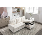 Divano letto angolare reversibile 77, a forma di L, 2 posti con chaise longue e contenitore per soggiorno