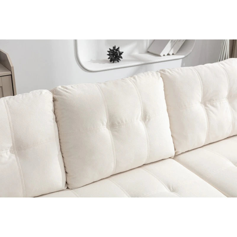 Divano letto angolare reversibile 77, a forma di L, 2 posti con chaise longue e contenitore per soggiorno