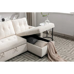 Divano letto angolare reversibile 77, a forma di L, 2 posti con chaise longue e contenitore per soggiorno