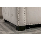 Divano letto angolare reversibile 77, a forma di L, 2 posti con chaise longue e contenitore per soggiorno