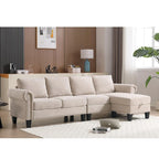 Divano componibile trasformabile con pouf contenitore, Divano a L, Beige, Design moderno