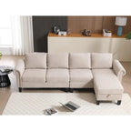 Divano componibile trasformabile con pouf contenitore, Divano a L, Beige, Design moderno