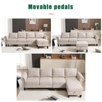 Divano componibile trasformabile con pouf contenitore, Divano a L, Beige, Design moderno