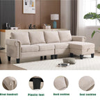 Divano componibile trasformabile con pouf contenitore, Divano a L, Beige, Design moderno