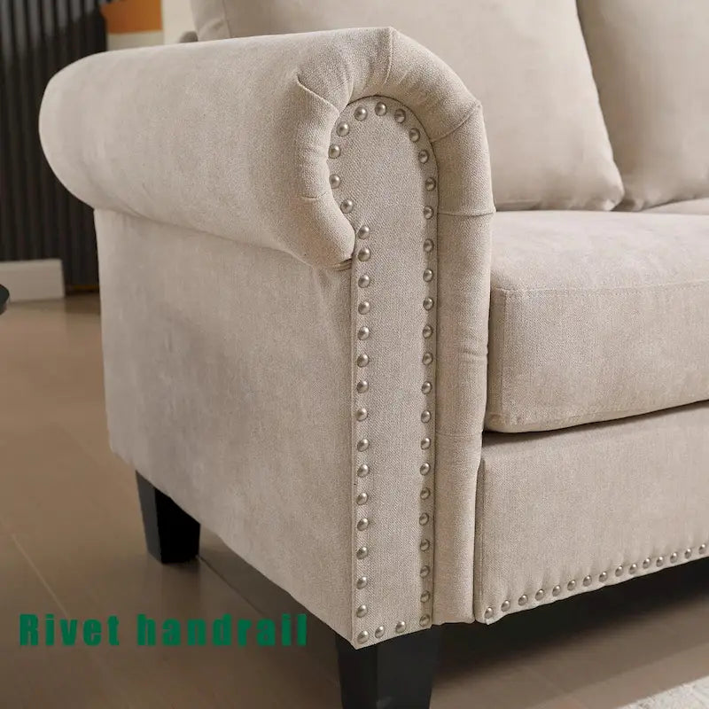 Divano componibile trasformabile con pouf contenitore, Divano a L, Beige, Design moderno