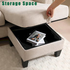 Divano componibile trasformabile con pouf contenitore, Divano a L, Beige, Design moderno