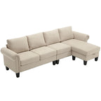 Divano componibile trasformabile con pouf contenitore, Divano a L, Beige, Design moderno