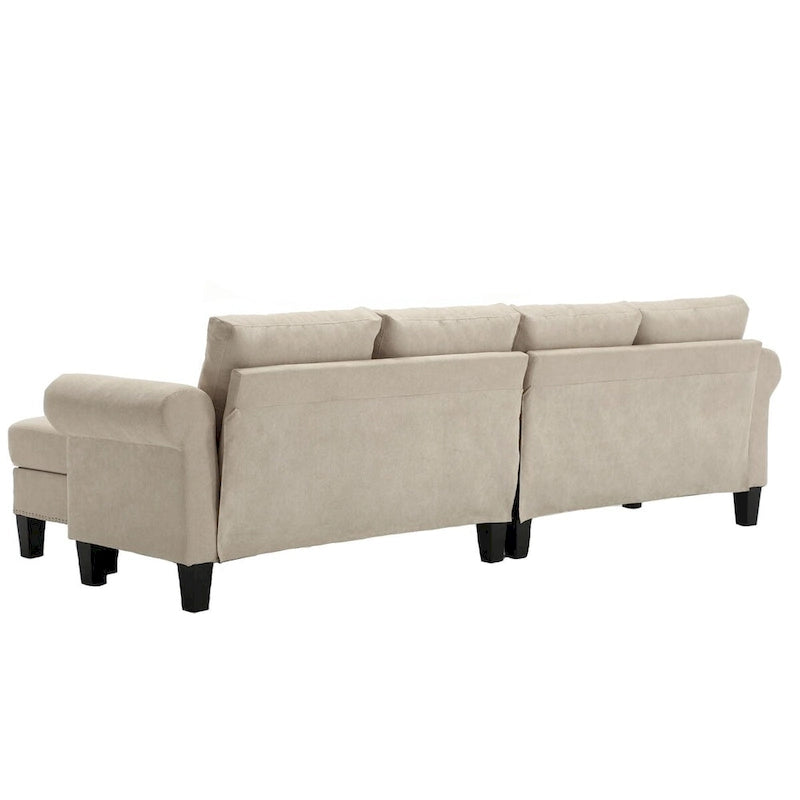 Divano componibile trasformabile con pouf contenitore, Divano a L, Beige, Design moderno