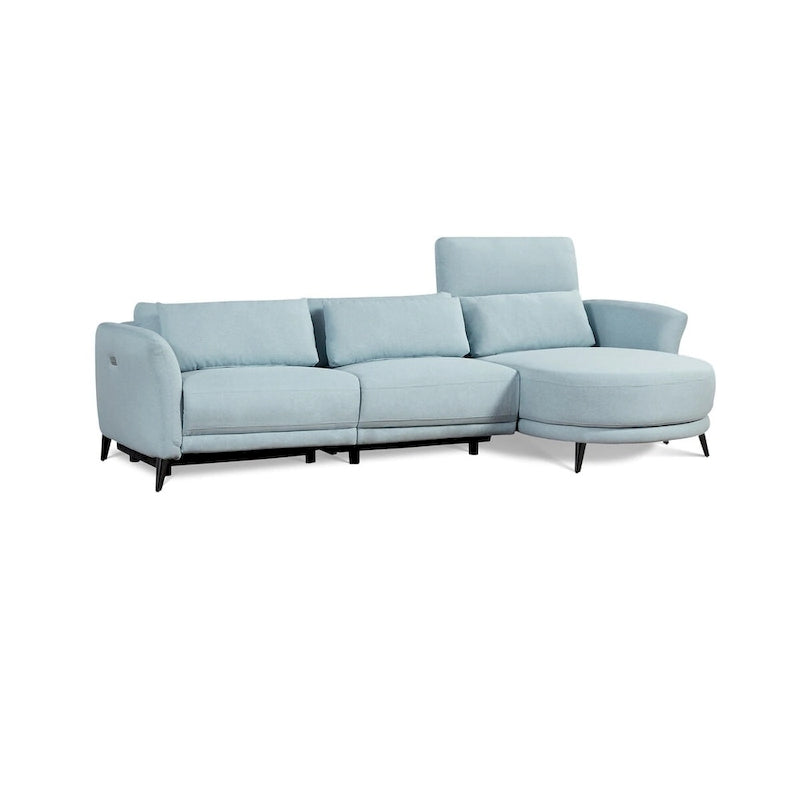 Divano sezionale chaise longue Wells azzurro, braccio destro