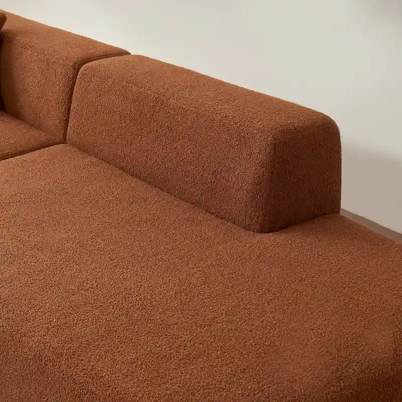 Divano Sezionale Angolare a 5 Posti, Tessuto Sherpa, Comfort Supremo, Arancione