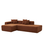 Divano Sezionale Angolare a 5 Posti, Tessuto Sherpa, Comfort Supremo, Arancione