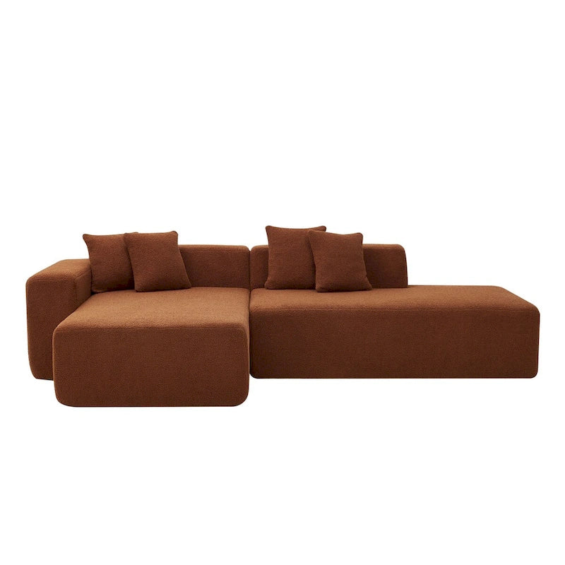 Divano Sezionale Angolare a 5 Posti, Tessuto Sherpa, Comfort Supremo, Arancione