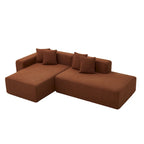 Divano Sezionale Angolare a 5 Posti, Tessuto Sherpa, Comfort Supremo, Arancione