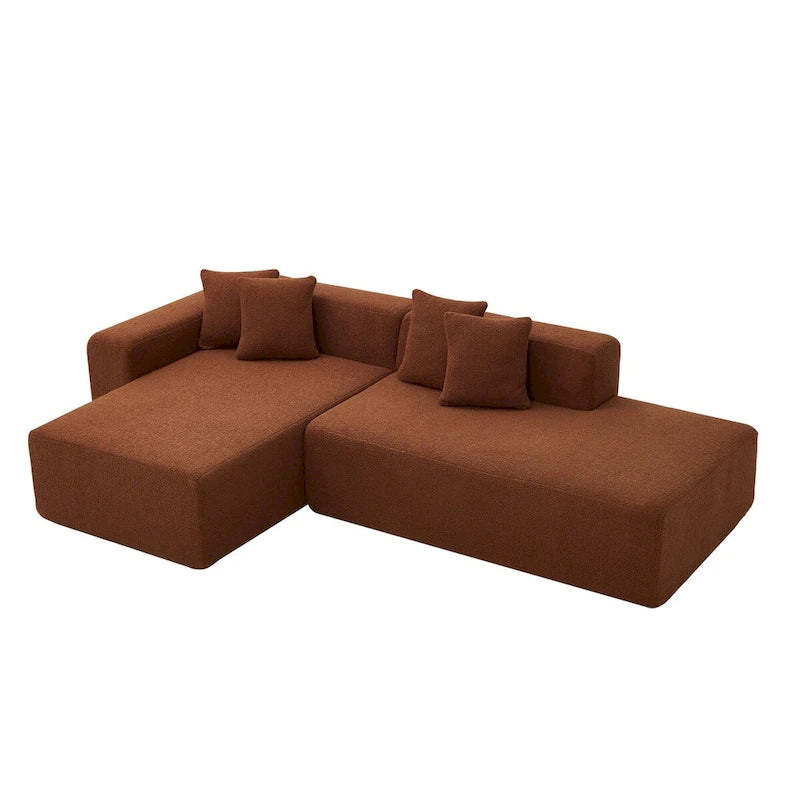 Divano Sezionale Angolare a 5 Posti, Tessuto Sherpa, Comfort Supremo, Arancione