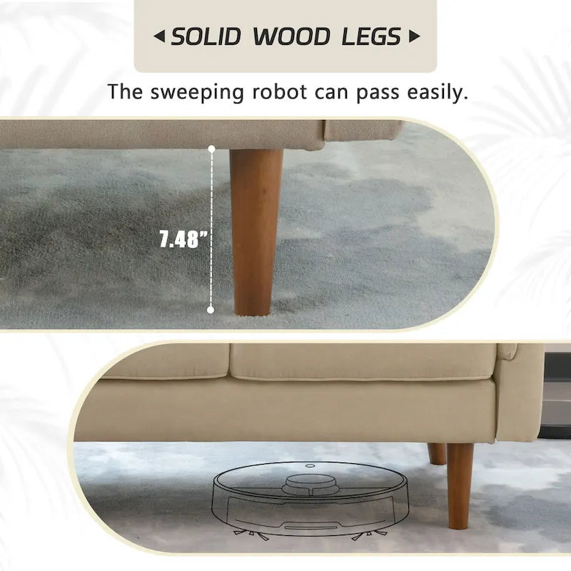 Divano da interno con gambe in legno e cuscini