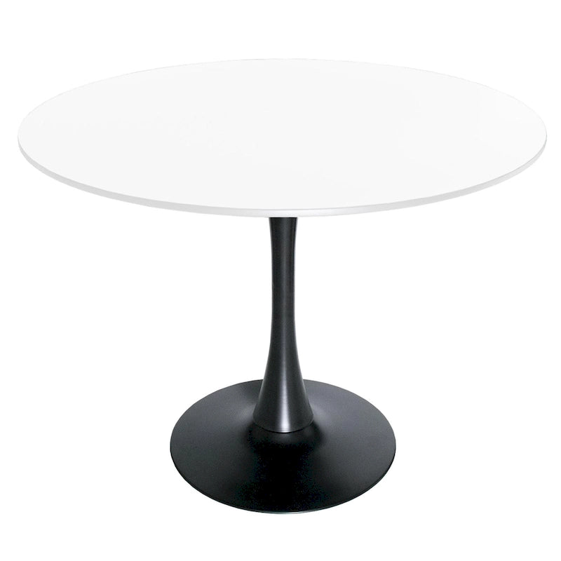 Tavolo da pranzo rotondo da 40" per 4 persone con piano in MDF e base in acciaio nero, per cucina e sala da pranzo