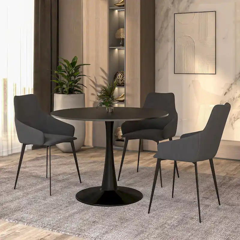 Tavolo da pranzo rotondo da 40" per 4 persone con piano in MDF e base in acciaio nero, per cucina e sala da pranzo