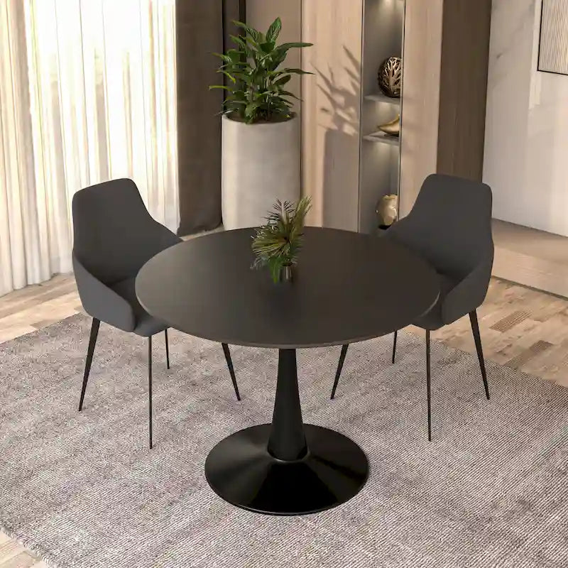 Tavolo da pranzo rotondo da 40" per 4 persone con piano in MDF e base in acciaio nero, per cucina e sala da pranzo