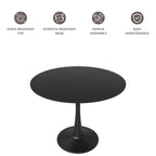Tavolo da pranzo rotondo da 40" per 4 persone con piano in MDF e base in acciaio nero, per cucina e sala da pranzo