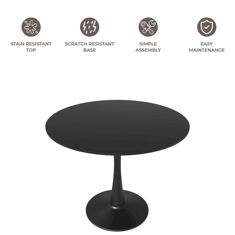 Tavolo da pranzo rotondo da 40" per 4 persone con piano in MDF e base in acciaio nero, per cucina e sala da pranzo
