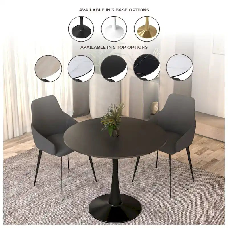Tavolo da pranzo rotondo da 40" per 4 persone con piano in MDF e base in acciaio nero, per cucina e sala da pranzo