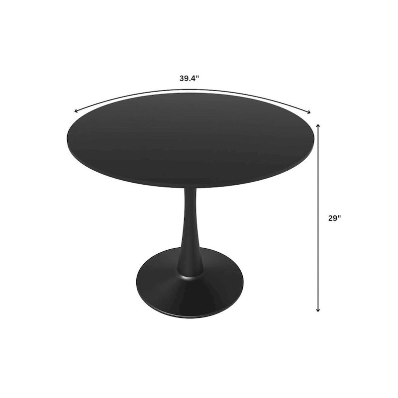 Tavolo da pranzo rotondo da 40" per 4 persone con piano in MDF e base in acciaio nero, per cucina e sala da pranzo