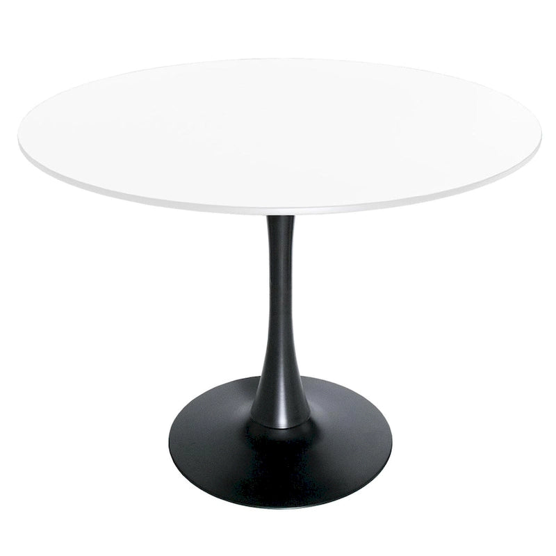 Tavolo da pranzo rotondo da 40" per 4 persone con piano in MDF e base in acciaio nero, per cucina e sala da pranzo