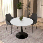 Tavolo da pranzo rotondo da 40" per 4 persone con piano in MDF e base in acciaio nero, per cucina e sala da pranzo