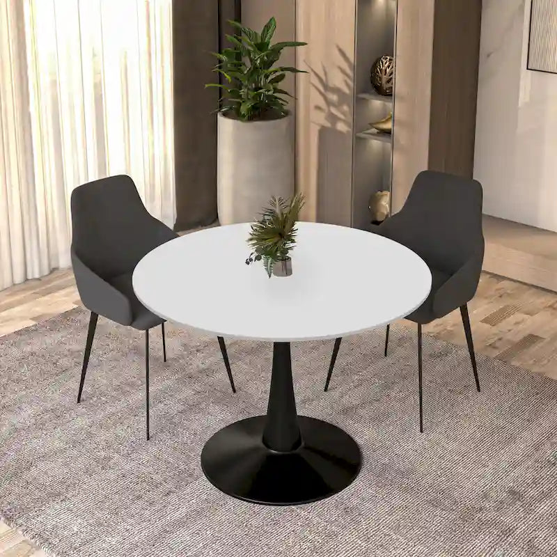 Tavolo da pranzo rotondo da 40" per 4 persone con piano in MDF e base in acciaio nero, per cucina e sala da pranzo
