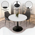 Tavolo da pranzo rotondo da 40" per 4 persone con piano in MDF e base in acciaio nero, per cucina e sala da pranzo