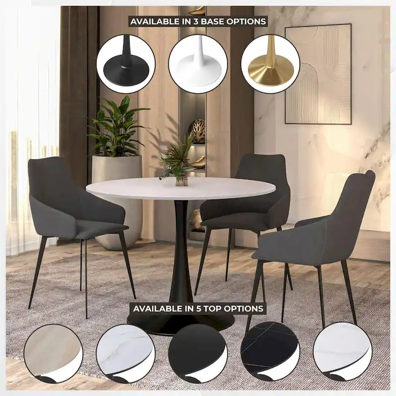 Tavolo da pranzo rotondo da 40" per 4 persone con piano in MDF e base in acciaio nero, per cucina e sala da pranzo