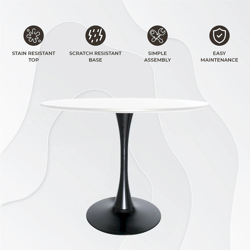 Tavolo da pranzo rotondo da 40" per 4 persone con piano in MDF e base in acciaio nero, per cucina e sala da pranzo