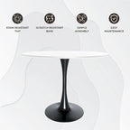 Tavolo da pranzo rotondo da 40" per 4 persone con piano in MDF e base in acciaio nero, per cucina e sala da pranzo